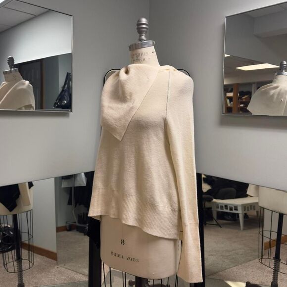 Yohji Yamamoto Cream and Black Asymmetrical Turtleneck Sweater - Picture 3 of 4